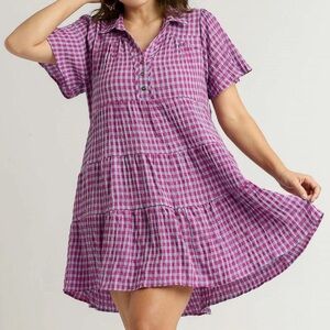 Umgee Gingham Short Sleeve Dress